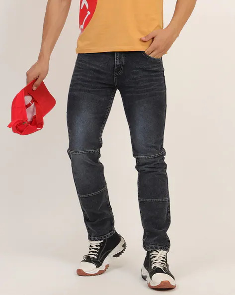 Full Length Clean Wash Knee Panelled Slim Jeans